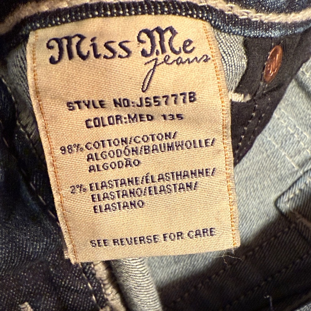 Miss Me Blue Boot Cut Jeans with White Stitching - Picture 5 of 8
